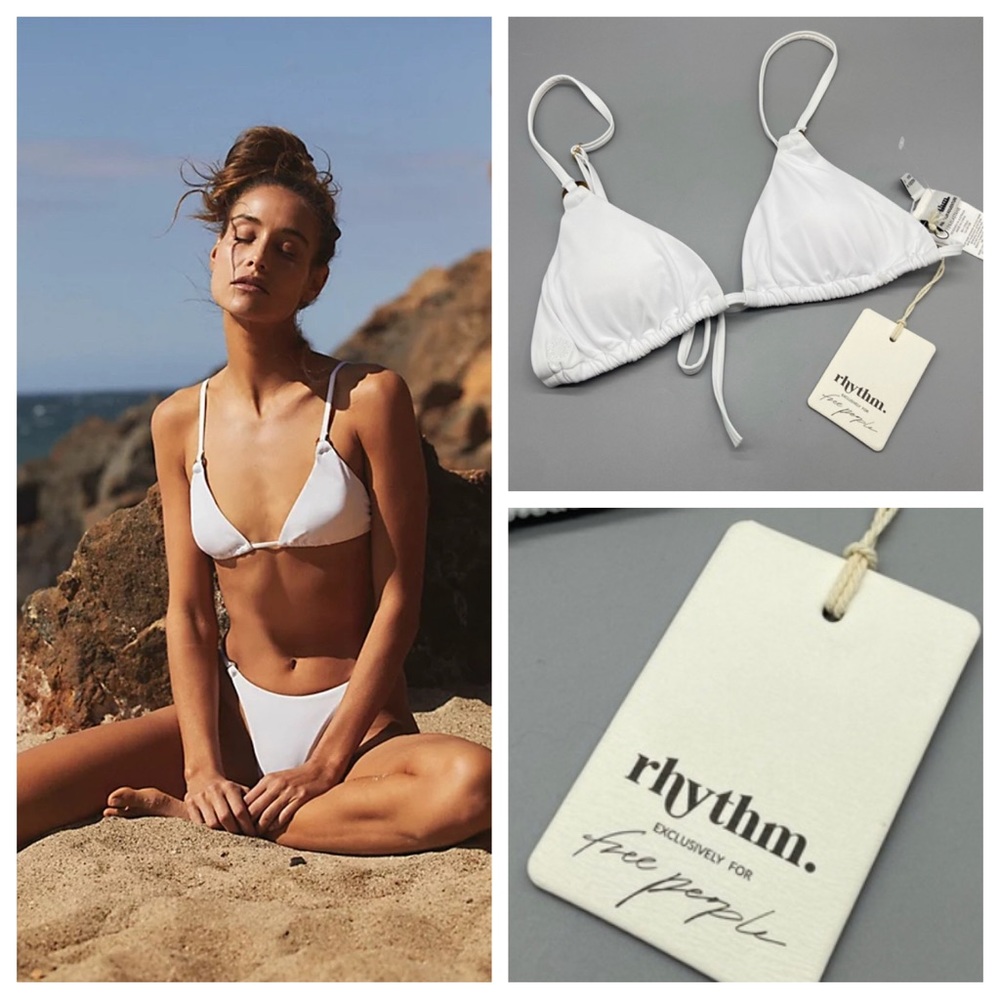 New! Rhythm Swim x Free people Ring slide tri bikini top white nwt
